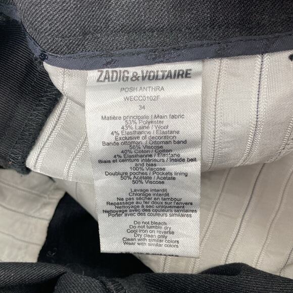 Zadig & Voltaire Womens Gray Wool Cropped Flat Front Dress Pants 34 US Size XS - Picture 12 of 16